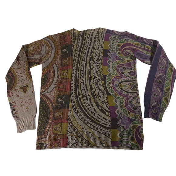 Etro Wool Cashmere AOP V Neck Sweater Women's 40 Small BOHO Cottage Core - Picture 4 of 9